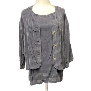 Laura Kieffer Women Blue Button Down Blouse Tank Top Set Cotton Sleeveless 10